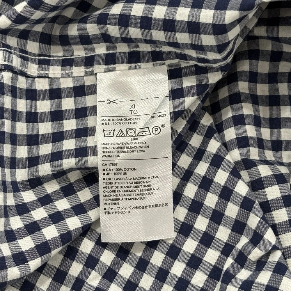 Banana Republic Men XL Navy Gingham Button Down Shirt Soft Wash Standard Fit